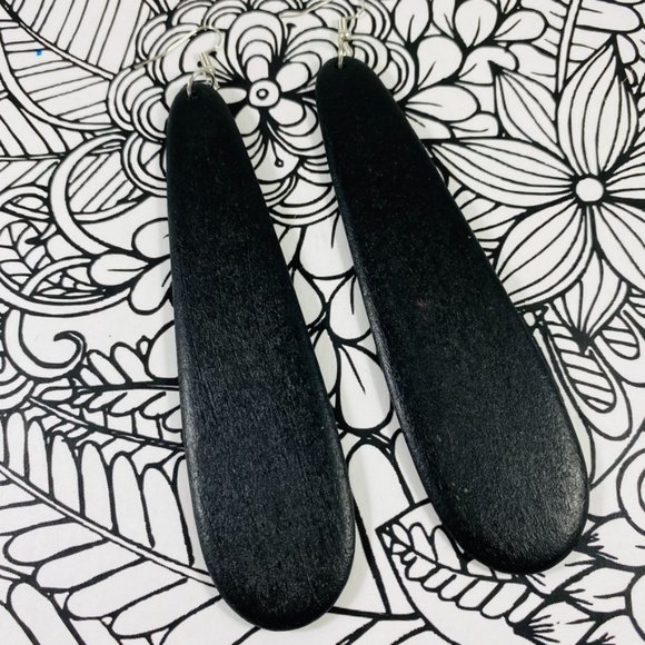 House Of Adornments Jewelry - Black Long sexy modern wooden teardrop earrings